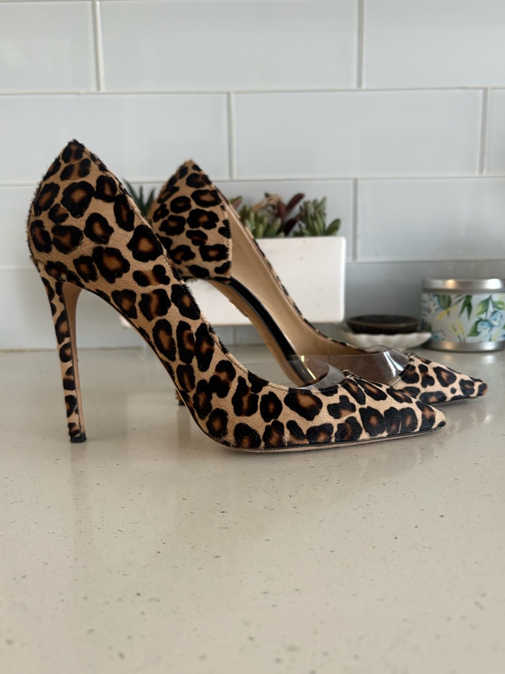 Tamara Mellon Pony Hair Leopard Print D’Orsay style heels sz 39